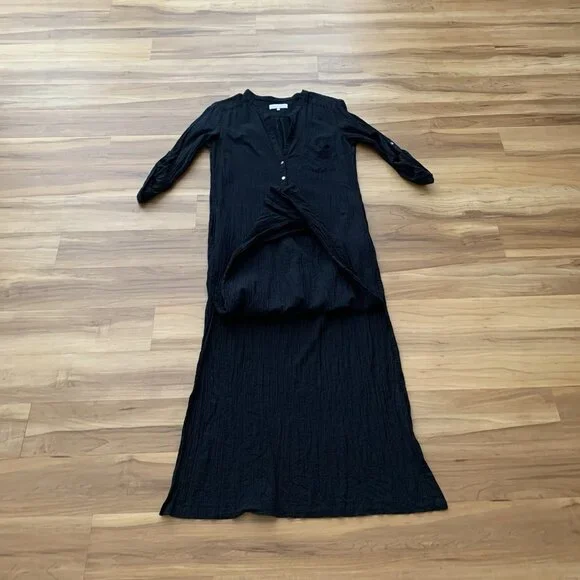 Everyday Ritual Black Tracey Cotton Gauze Kaftan Roll Tab Coverup Size Small